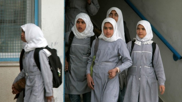 Palestinian girls at a UNRWA school in Gaza. (photo credit: Abed Rahim Khatib / Flash90)