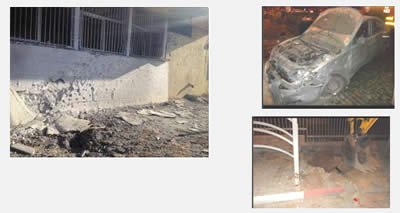 Left: Rocket damage to a school in the southern town of Ofaqim. Right: Rocket fire damage in Beersheba (Israel Police Force Facebook page, November 14, 2012).