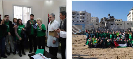 Right: The delegation visits the Gaza Strip. Left: The delegation at the Al-Shifaa hospital in Gaza City (Bienvenuepalestine.com website, December 28, 2012).
