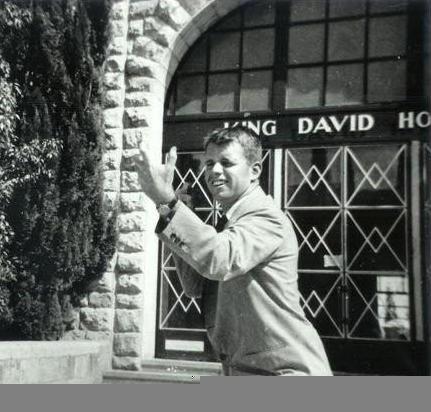 Photo 1. Kennedy outside of the King David Hotel striking a military pose.