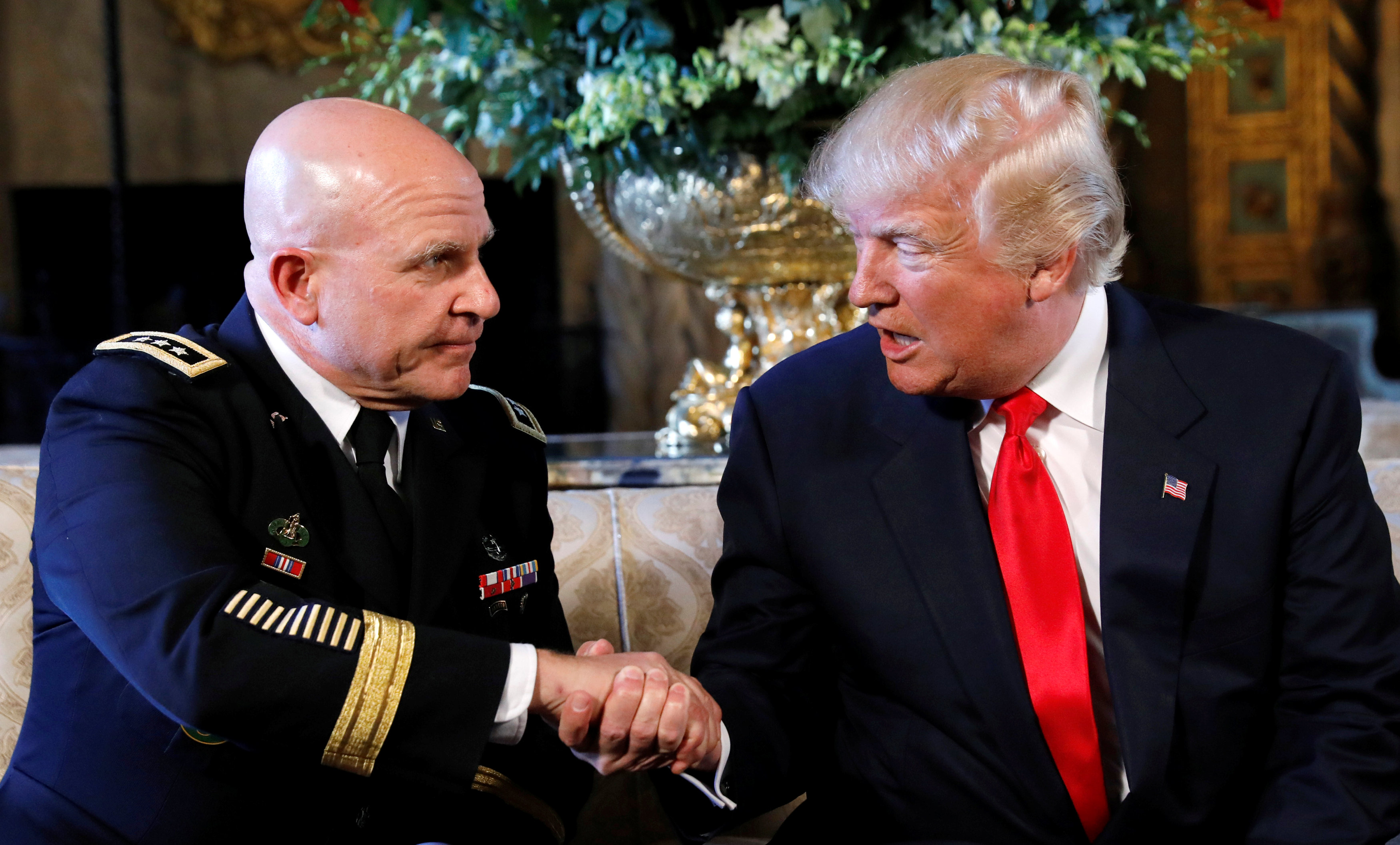 Donald Trump with his newly appointed national security adviser, Lieutenant General H R McMaster. Photo: Reuters