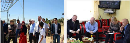 Left: The British consul-general, Sir Vincent Fean, and British minister Alistair Burt visit the village of Nabi Saleh. Right: Sir Vincent Fean and Alistair Burt meet with Naji al-Tamimi, the Nabi Saleh coordinator for the Popular Committees Against the Fence and Settlements (Facebook page of the British Consulate in Jerusalem, June 13, 2013)