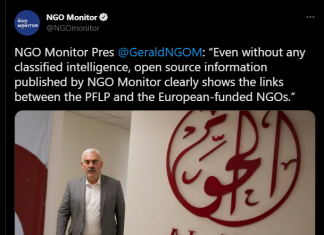 NGO Monitor Press @GeraldNGOM : “Even without any classified intelligence, open source information published by NGO Monitor clearly shows the links between the PFLP and the European-funded NGOs.”