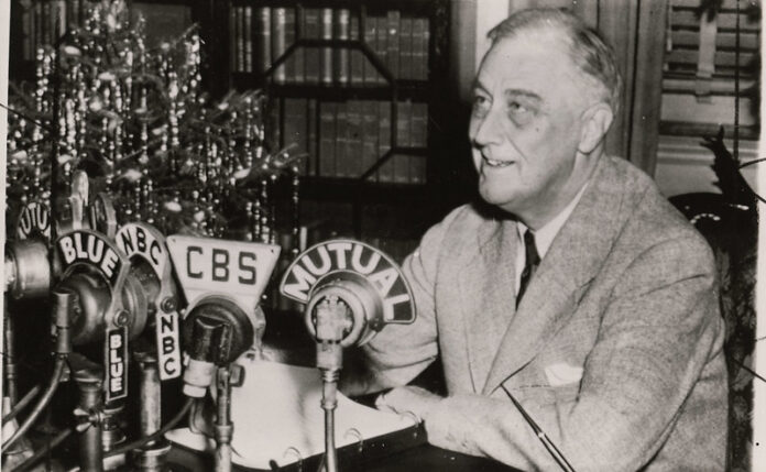President Franklin D. Roosevelt delivering his Fireside Chat 