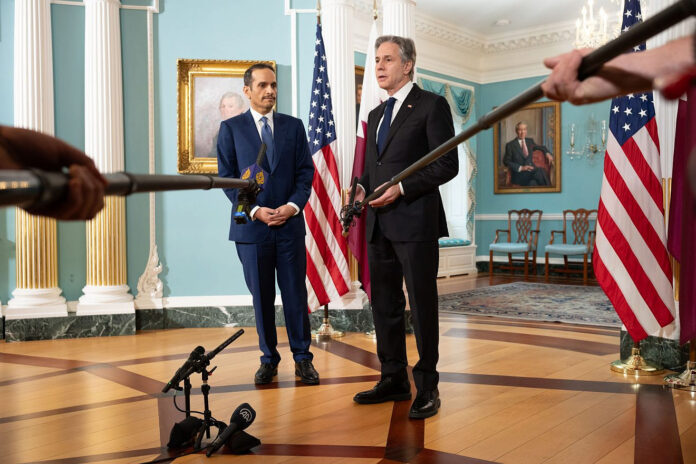 U.S. Secretary of State Antony Blinken meets with Qatari Prime Minister and Foreign Minister Mohammed bin Abdulrahman Al Thani at the State Department in Washington, D.C. on March 5, 2024. Credit: Chuck Kennedy/U.S. State Department.